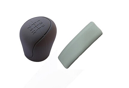 Set husă mâner schimbător de viteze, cutie manuală, 5 trepte, culoare gri, compatibil cu diverse tipuri auturisme Dacia și Ford + husa pentru mâner frana de mână gri