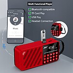 Radio portabil multifuncțional incarcare solara JOC-6138REC-S cu Bluetooth, USB, card TF, afișaj digital și sunet stereo de culoare rosie - imagine 4