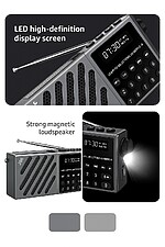 Radio portabil multifuncțional incarcare solara JOC-6138REC-S cu Bluetooth, USB, card TF, afișaj digital și sunet stereo de culoare gri - imagine 5