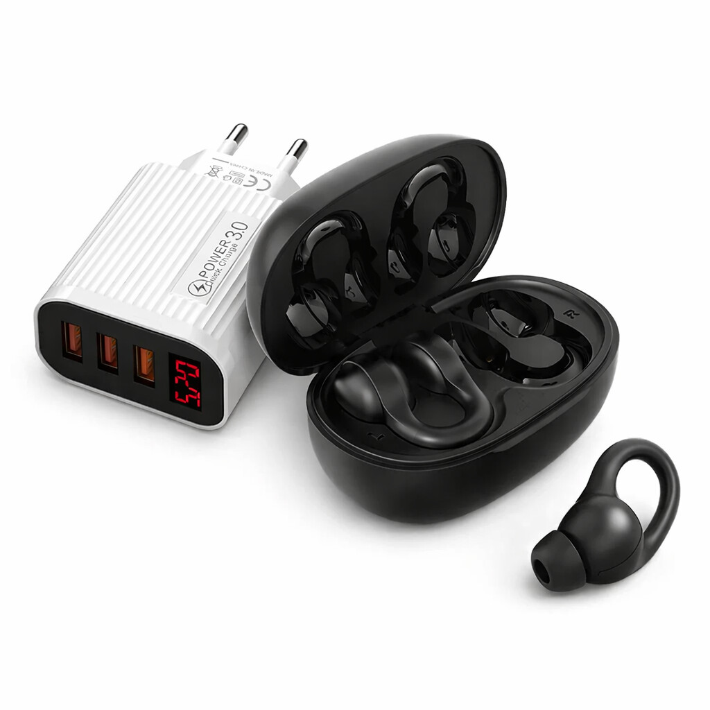 43703c77-56b9-4195-b1ff-b95b7947997d Căști Wireless Bluetooth 5.4 cu cutie de încărcare de culoare neagra+incarcator 15 W – baterie 350 mAh, autonomie optimizată - imagine 1