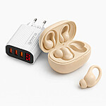 Căști Wireless Bluetooth 5.4 cu cutie de încărcare de culoare bej+incarcator 15 W – baterie 350 mAh, autonomie optimizată