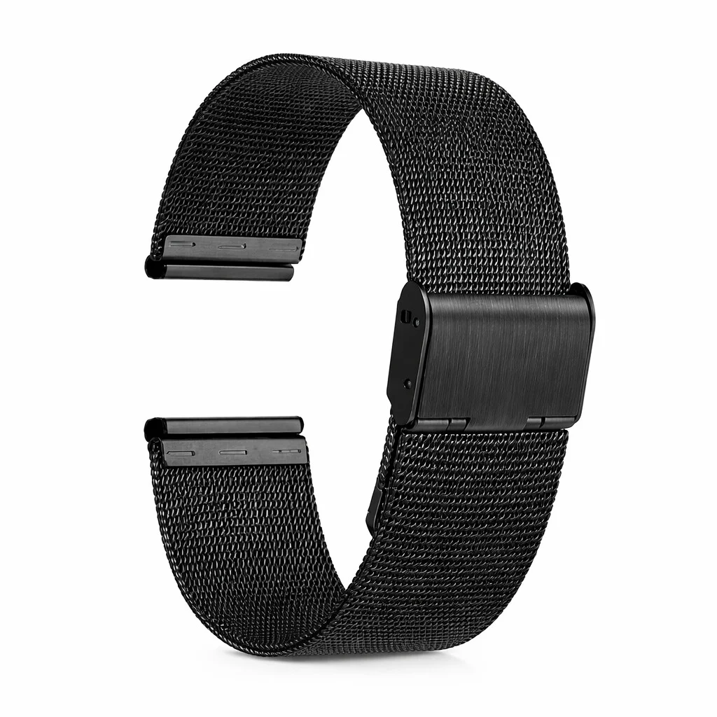 Brățară pentru ceas din oțel inoxidabil de culoare neagră lungime 180 mm cu telescop Quick Release de 20 mm - imagine 1